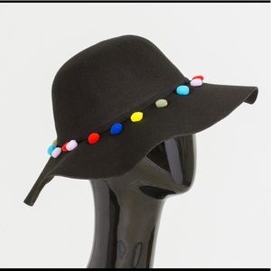 Pom-Pom Wide Brim Felt Hat